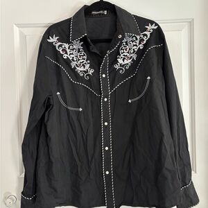 Jozorro button down men’s black western embroidered long sleeve shirt Size Xl